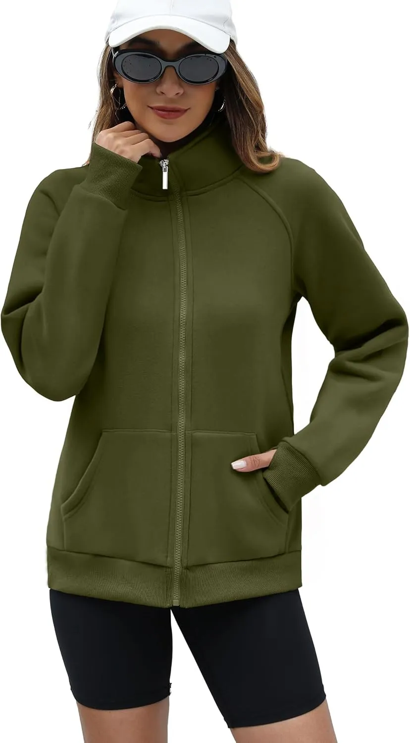 Hoodies Lightweight Coats with Pockets OFEEFAN Women's Full Zip signature economize semester marine Up Sweatshirt Oversized Fleece Jacket Trendy 