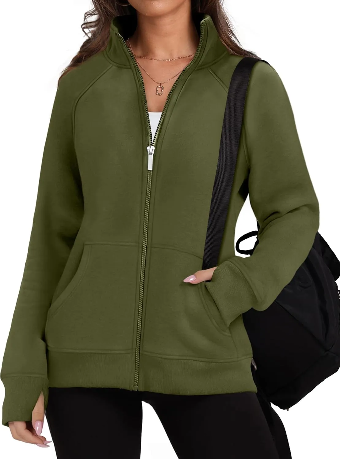 Hoodies Lightweight Coats with Pockets OFEEFAN Women's Full Zip signature economize semester marine Up Sweatshirt Oversized Fleece Jacket Trendy 