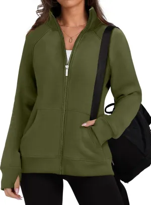 Hoodies Lightweight Coats with Pockets OFEEFAN Women's Full Zip signature economize semester marine Up Sweatshirt Oversized Fleece Jacket Trendy 