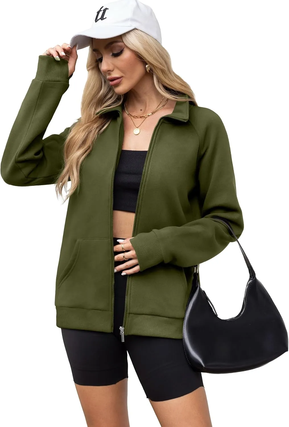 Hoodies Lightweight Coats with Pockets OFEEFAN Women's Full Zip signature economize semester marine Up Sweatshirt Oversized Fleece Jacket Trendy 