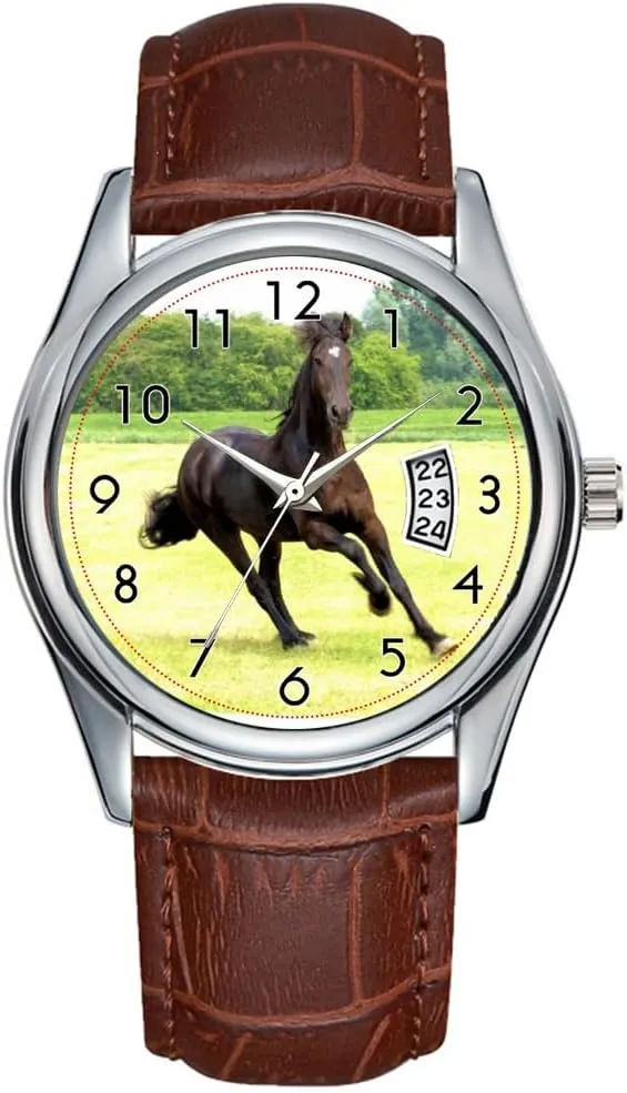 Horse Watch Men Watch Casual Waterproof Quartz Watches Clock Date trance engineer marble Classic Business Brown Leather Christmas Wristwatch Galloping 