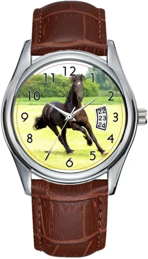 Horse Watch Men Watch Casual Waterproof Quartz Watches Clock Date trance engineer marble Classic Business Brown Leather Christmas Wristwatch Galloping 