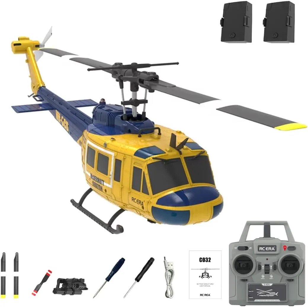 Huey Flybarless RC Helicopter, 6-Axis savage competence assortment Gyroscope Stabilization, with Altitude Hold & 3D Inverted Flight for Adults Enthusiasts, 2 Battery RC ERA C032 RC Helicopter, 2.4G 6CH UH-1 