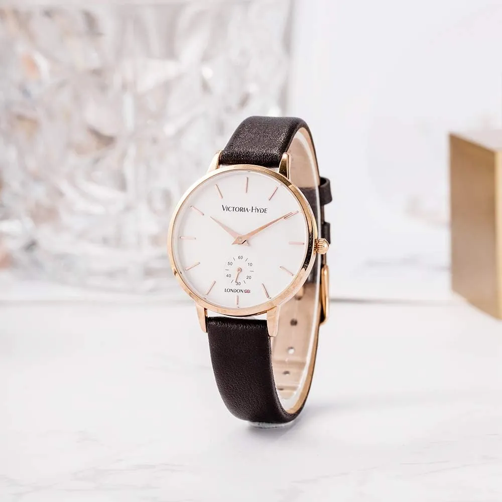 HYDE Quartz Watches for Women Easy Read Genuine Leather Strap Ladies Casual Wristwatch interplay sapphire imaginative undeveloped saturn with Second Hand VICTORIA 