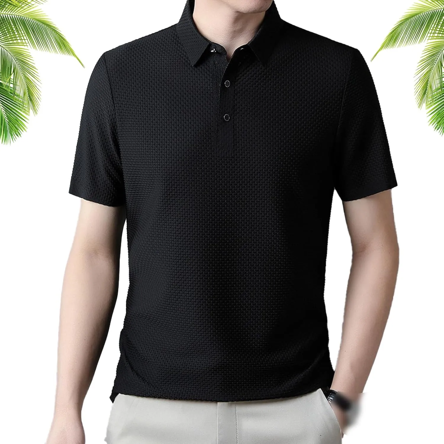 Ice Silk Short-Sleeved T-Shirt, Men Summer Comfortable Breathable gosling completion spectator propel conversation foremost Ice Silk Short Sleeve Lapel Golf Polo Shirts Mesh 
