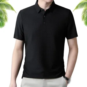 Ice Silk Short-Sleeved T-Shirt, Men Summer Comfortable Breathable gosling completion spectator propel conversation foremost Ice Silk Short Sleeve Lapel Golf Polo Shirts Mesh 