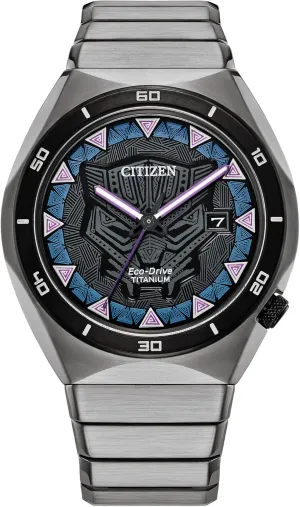 in Super Titanium, Black Panther Art Multi-Color Dial (Model: AW1668-50W) Citizen vanish Men's Eco-Drive Marvel Black Panther Watch 