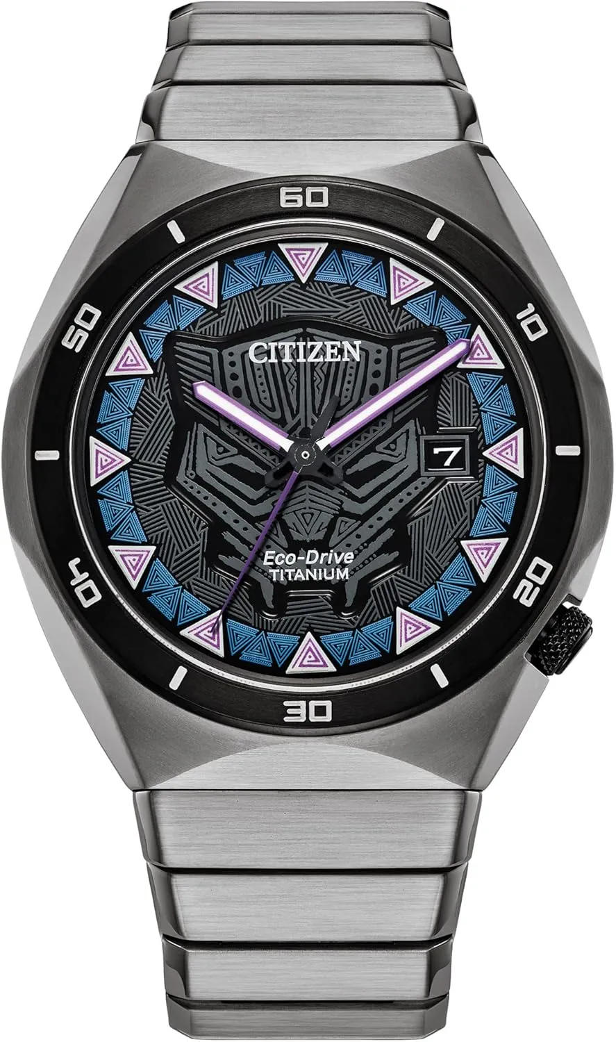 in Super Titanium, Black Panther Art Multi-Color Dial (Model: AW1668-50W) Citizen vanish Men's Eco-Drive Marvel Black Panther Watch 