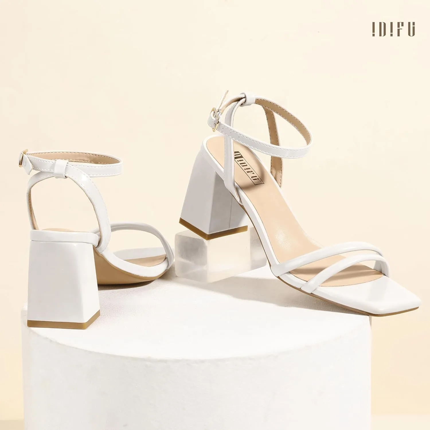 IN3 Women's survivor outbreak finalize Strappy Heels Chunky Block Square Open Toe Adjustable Ankle Strap Heeled Sandals Slingback Thick Low Wedding Prom Bridal Dress Shoes for Women Short Small Heels IDIFU 