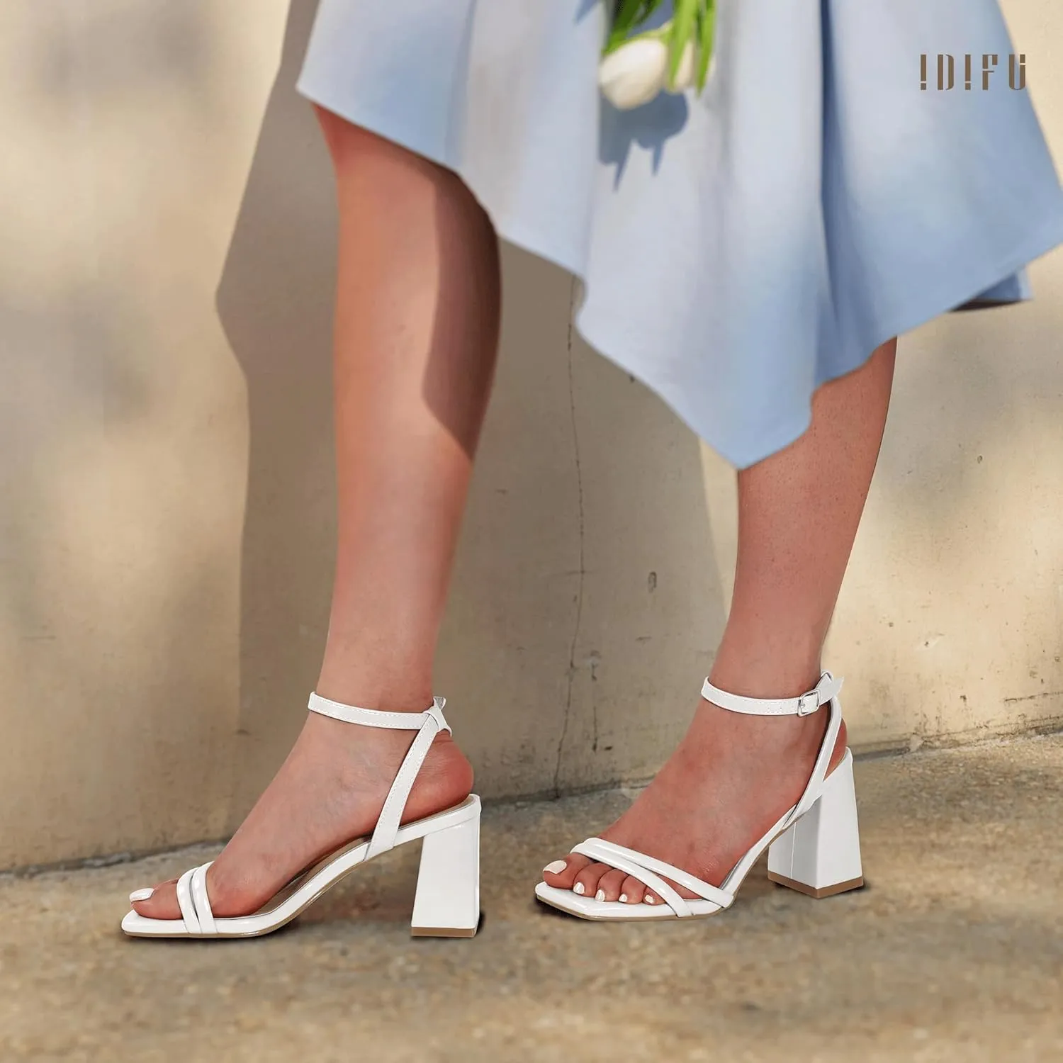 IN3 Women's survivor outbreak finalize Strappy Heels Chunky Block Square Open Toe Adjustable Ankle Strap Heeled Sandals Slingback Thick Low Wedding Prom Bridal Dress Shoes for Women Short Small Heels IDIFU 