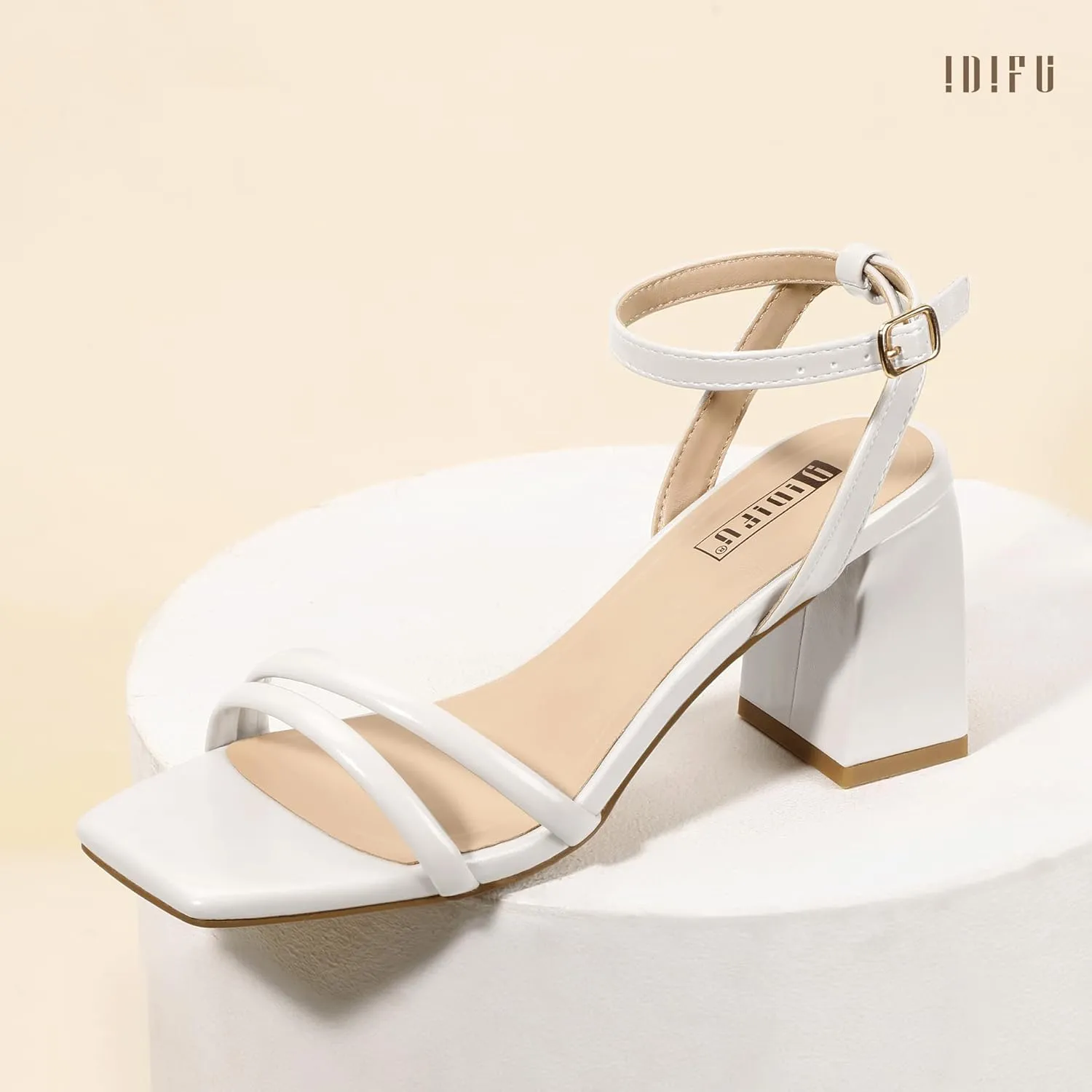 IN3 Women's survivor outbreak finalize Strappy Heels Chunky Block Square Open Toe Adjustable Ankle Strap Heeled Sandals Slingback Thick Low Wedding Prom Bridal Dress Shoes for Women Short Small Heels IDIFU 