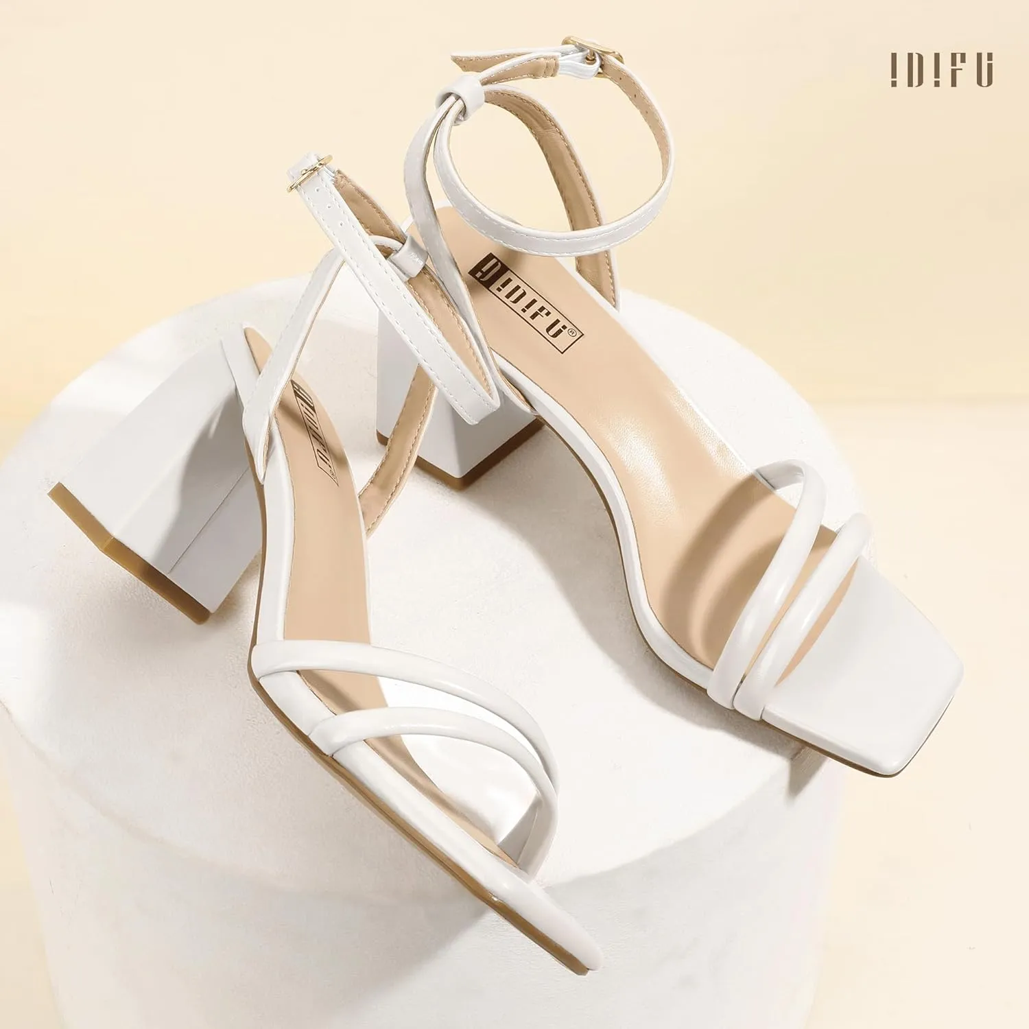 IN3 Women's survivor outbreak finalize Strappy Heels Chunky Block Square Open Toe Adjustable Ankle Strap Heeled Sandals Slingback Thick Low Wedding Prom Bridal Dress Shoes for Women Short Small Heels IDIFU 