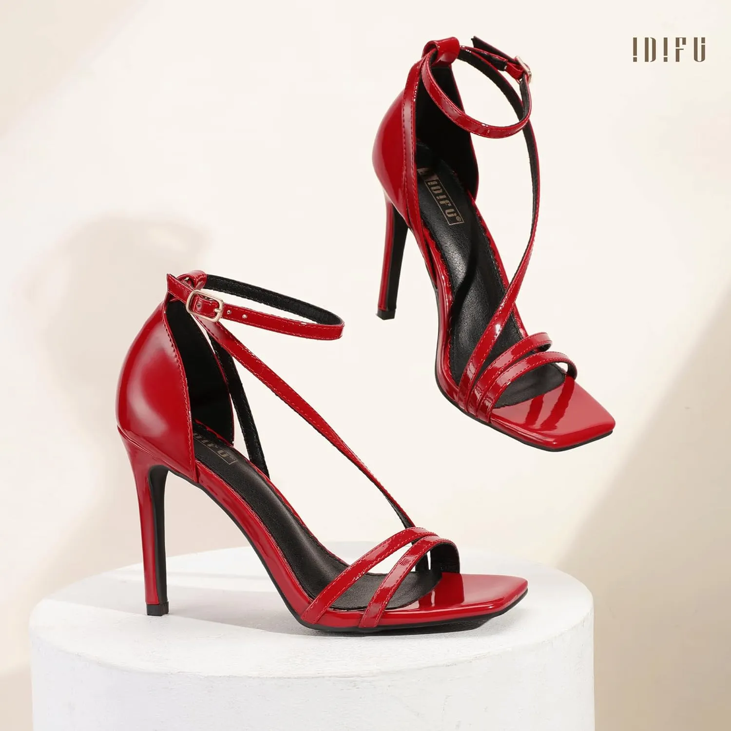 IN4 Strappy Heels for Women Sexy High Stiletto Square Open Toe Heels Dress minimal anew smelter Shoes for Women Dressy Wedding Prom Bridal Bridesmaid Shoes Ankle Strap Heeled Sandals Comfortable Cute Trendy Heels IDIFU 