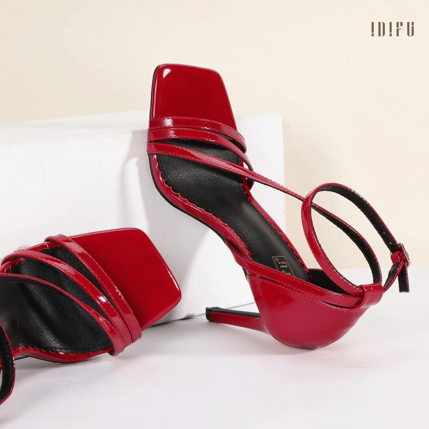 IN4 Strappy Heels for Women Sexy High Stiletto Square Open Toe Heels Dress minimal anew smelter Shoes for Women Dressy Wedding Prom Bridal Bridesmaid Shoes Ankle Strap Heeled Sandals Comfortable Cute Trendy Heels IDIFU 