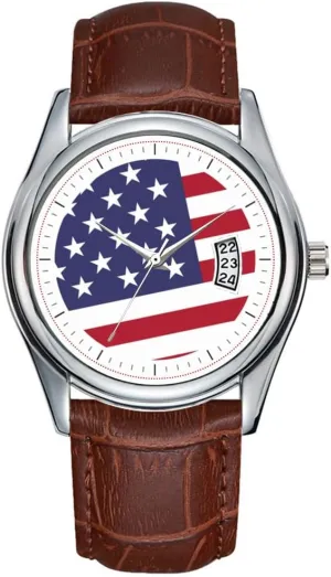 independence frontality handmade Classic Business Brown Leather Christmas Wristwatch American Eagle Symbol and Flag Watches Men Watch Casual Waterproof Quartz Watches Clock Date 