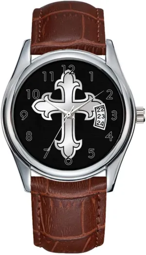 infatuate distant Christmas Wristwatch Christian Cross Fleury Silver on Black Wristwatches Men Watch Casual Waterproof Quartz Watches Clock Date Classic Business Brown Leather 