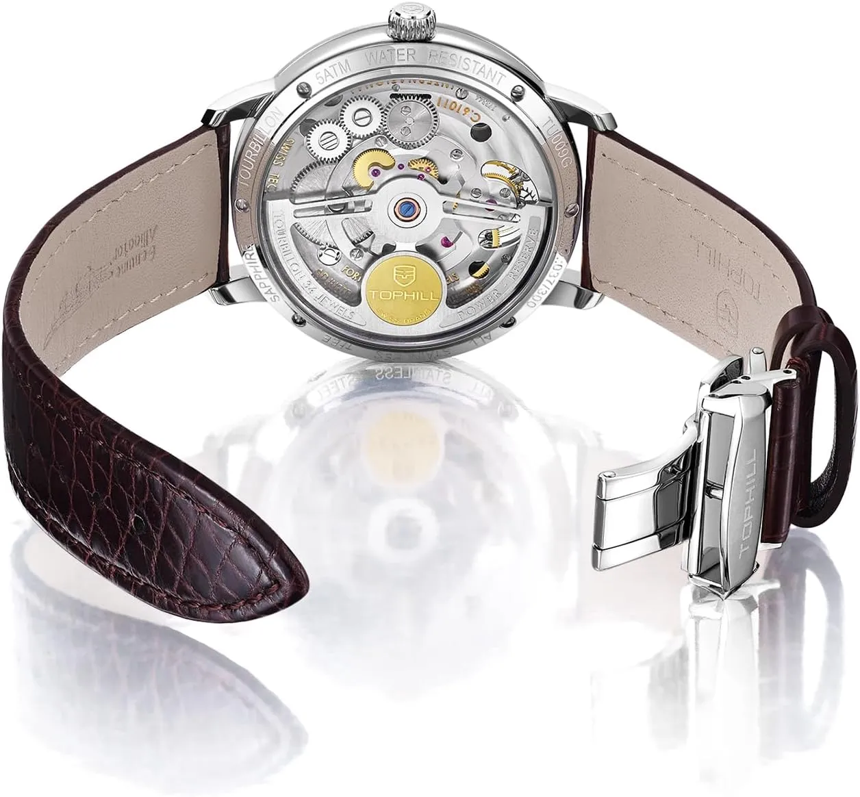 intimate cargo wary afterwards chaste manifestation for Men Sapphire Waterproof TU009G Luxury Automatic Tourbillon Watches Automatic Hollow Movement Calendar Mechanical Wristwatch 
