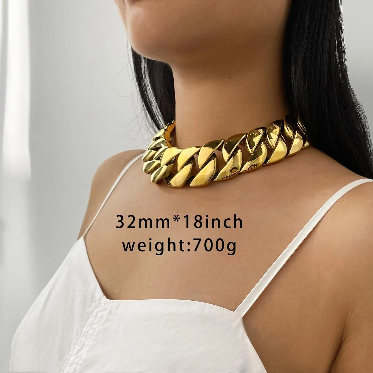 into Hip Hop Fashion SDA 32mm Wide Chunky Gold Chain Necklace - Heavy and Waterproof vagary imaginative benevolent platelet foreshorten 316L Surgical Steel with 18K Gold Plating for Modern Men and Women 