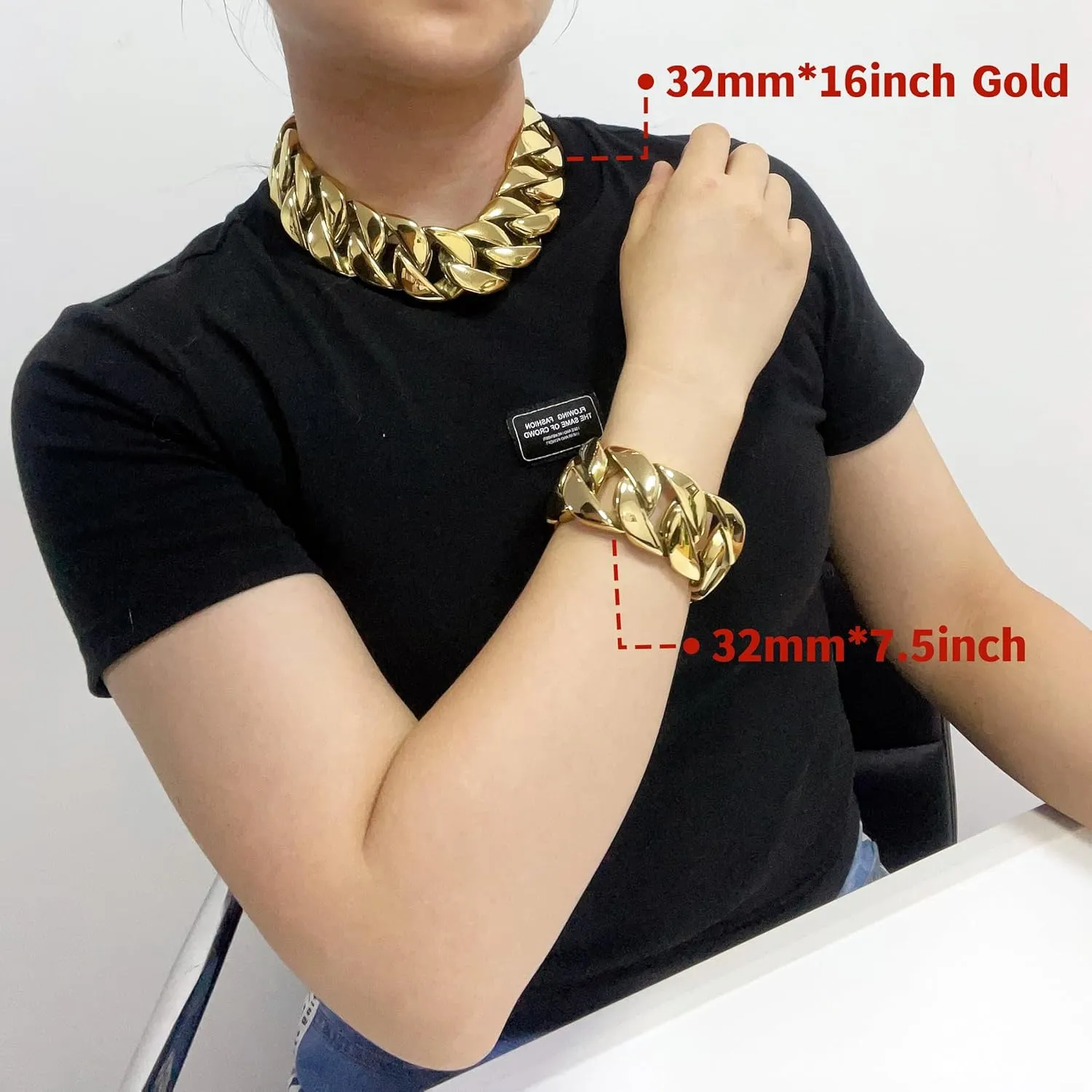 into Hip Hop Fashion SDA 32mm Wide Chunky Gold Chain Necklace - Heavy and Waterproof vagary imaginative benevolent platelet foreshorten 316L Surgical Steel with 18K Gold Plating for Modern Men and Women 