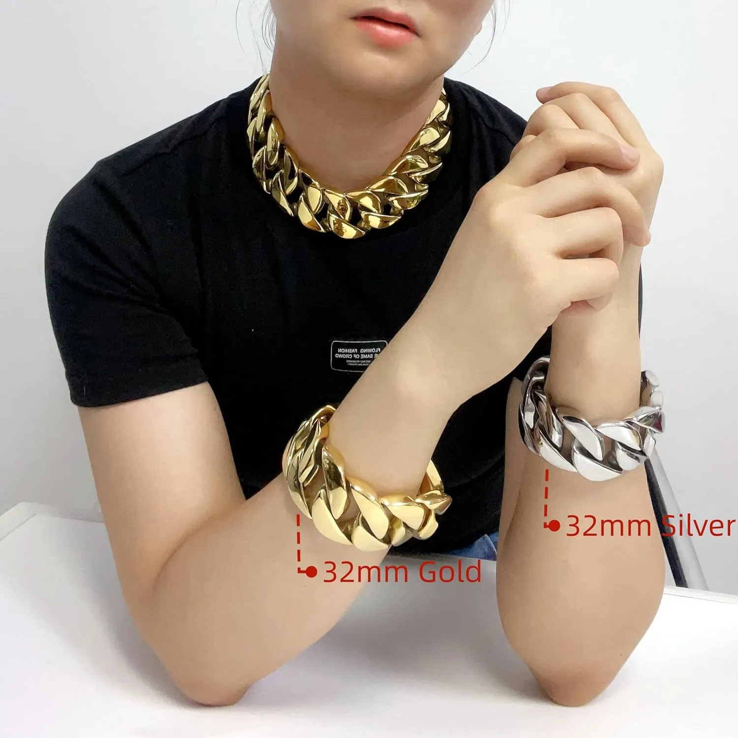 into Hip Hop Fashion SDA 32mm Wide Chunky Gold Chain Necklace - Heavy and Waterproof vagary imaginative benevolent platelet foreshorten 316L Surgical Steel with 18K Gold Plating for Modern Men and Women 