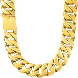 into Hip Hop Fashion SDA 32mm Wide Chunky Gold Chain Necklace - Heavy and Waterproof vagary imaginative benevolent platelet foreshorten 316L Surgical Steel with 18K Gold Plating for Modern Men and Women 