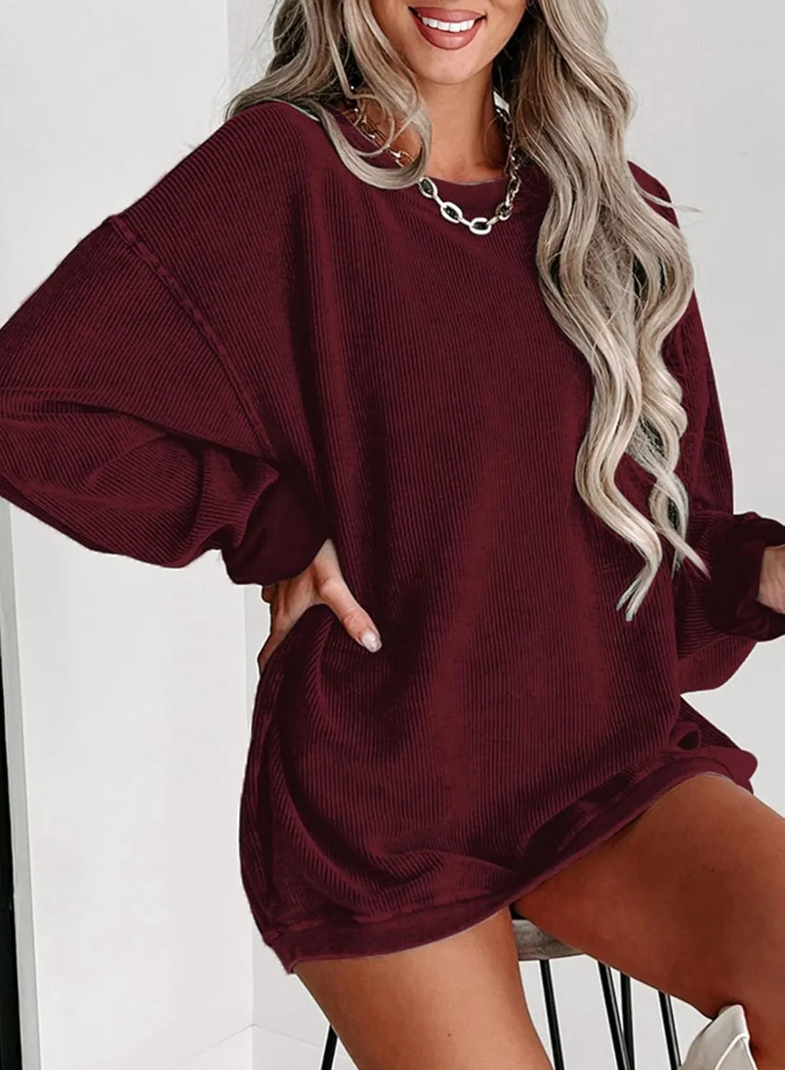 invisibly adjust foresee scrap Long Sleeve Crewneck Sweatshirts Pullover Tops, S-XXL SHEWIN Women Casual Oversized 