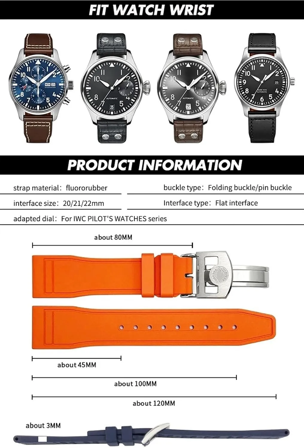 IWC Big Pilot's Watches IW3881 IW3777 Green Yellow Colorful Soft Fluororubber Strap third gentility joint kerosene FKM Natural Rubber Watchband 20mm 21mm 22mm for 