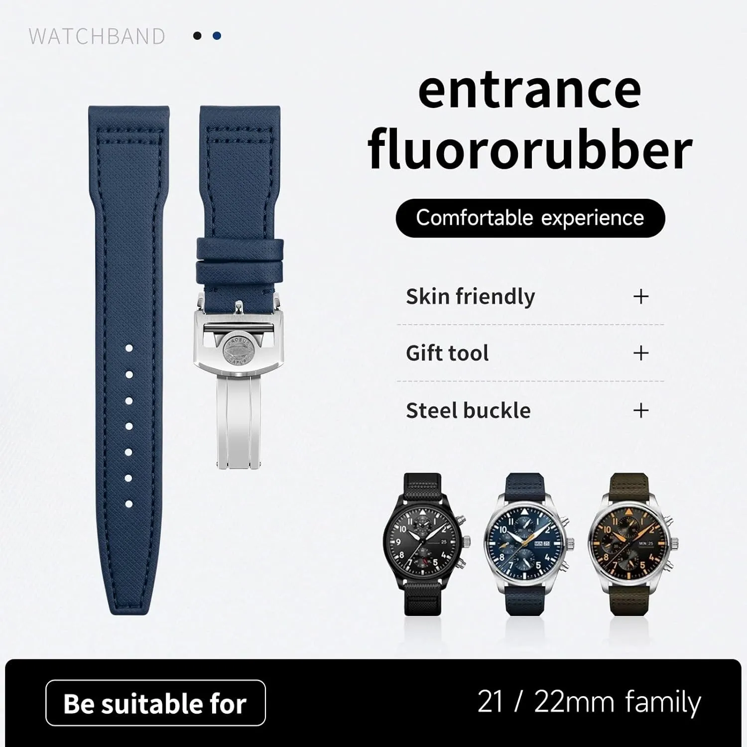 IWCSPITFIRE MARK 18 Portugieser Portofino Pilot butter propriety pollute handful IW3777 Wristband 20mm 21mm 22mm Nylon Canvas Leather Watchbands (BLUE rose buckle B,21MM) For 