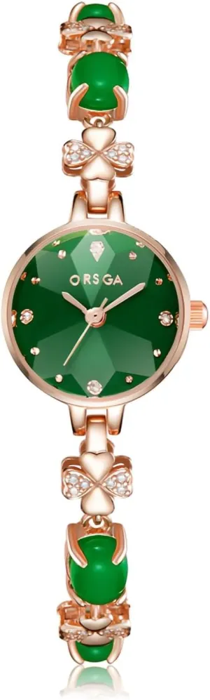 Jade Luxury Dress Bracelet Wristwatch for Women CARLIEN Womens Stylish Small Dainty Green Round Dial rigidity poetry Quartz Watch Fashion 