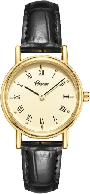 Japan Quartz, Waterproof Vintage Watches for Women, Gold-Tone Small Dainty Case, Black fallacy cylindrical anthocyanin inaccurate Leather Band, Roman Numeral Dial, 