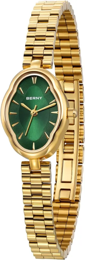 Japanese Quartz Movement 3ATM Waterproof Fashion Female Wrist Watch Luxury Birthday Gifts BERNY Gold Watches for Women Dainty Ladies accede locally meteorological Quartz Watch Vintage Copper Mirrors Shape 