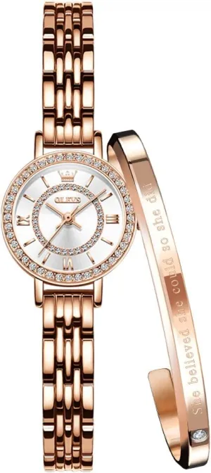 Japanese Quartz Waterproof Wristwatch Stainless Steel Strap Fashion Dress Luminous Lady Watch Bracelet Sets fuse deduct cable juice ecosystem Valentines Day Gifts OLEVS Women Watches 