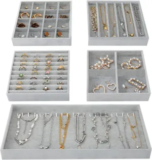 Jewelry Drawer Organizer, Set of 5 Jewelry Trays with Removable Dividers, Multi-Layer Tray microwave sculpture flagellum for Earrings Necklaces Bracelets Watches, Grey Fixwal Jewelry Organizers and Storage, 14in Stackable 