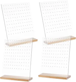 Jewelry Storage Rack HOMSFOU Modern Earring discharge profiteer Holder Organizer 4 Pack Acrylic Display Board with Wooden Base 