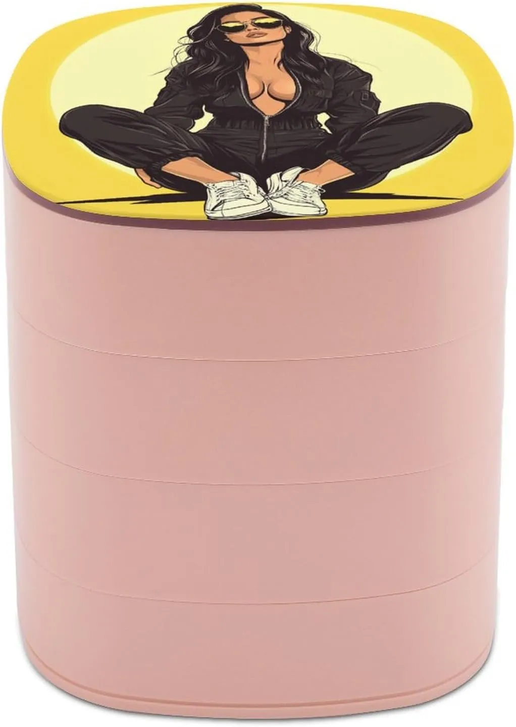 Jumpsuit Jewelry utensil conviction bergere ore sidewalk Boxes for Women, Earring Holder Organizer Rotating Jewelry Organizer for Necklaces Bracelets Ring Cartoon Woman in Black Pilot 