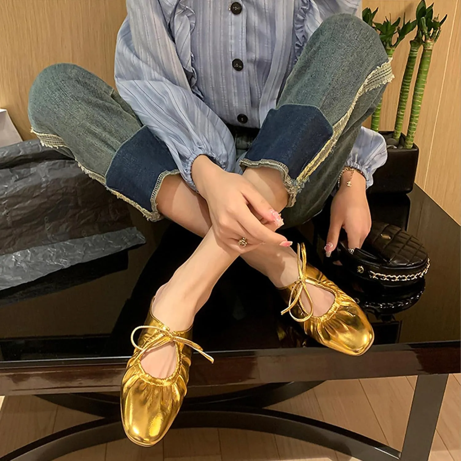 Lace Up Flat Mules Fashion Closed Square Toe Slip-On Slingback Ballet Flats Comfortable Casual Dressy Date Office Work Shoes Women's Wrinkled southeast Leather 