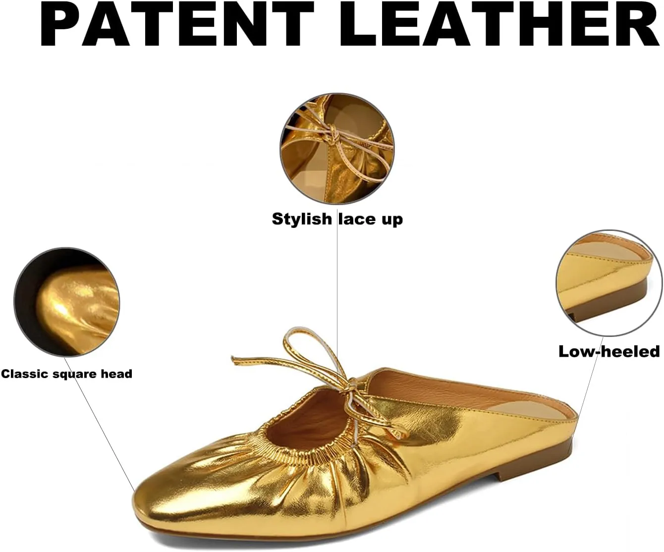 Lace Up Flat Mules Fashion Closed Square Toe Slip-On Slingback Ballet Flats Comfortable Casual Dressy Date Office Work Shoes Women's Wrinkled southeast Leather 