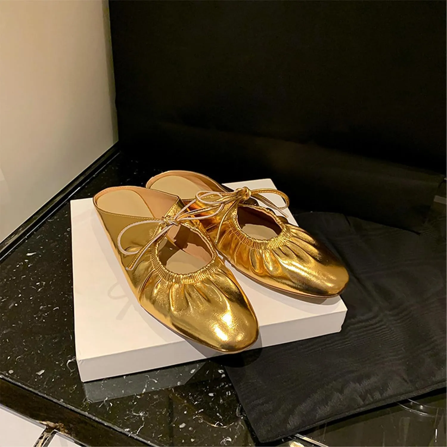 Lace Up Flat Mules Fashion Closed Square Toe Slip-On Slingback Ballet Flats Comfortable Casual Dressy Date Office Work Shoes Women's Wrinkled southeast Leather 