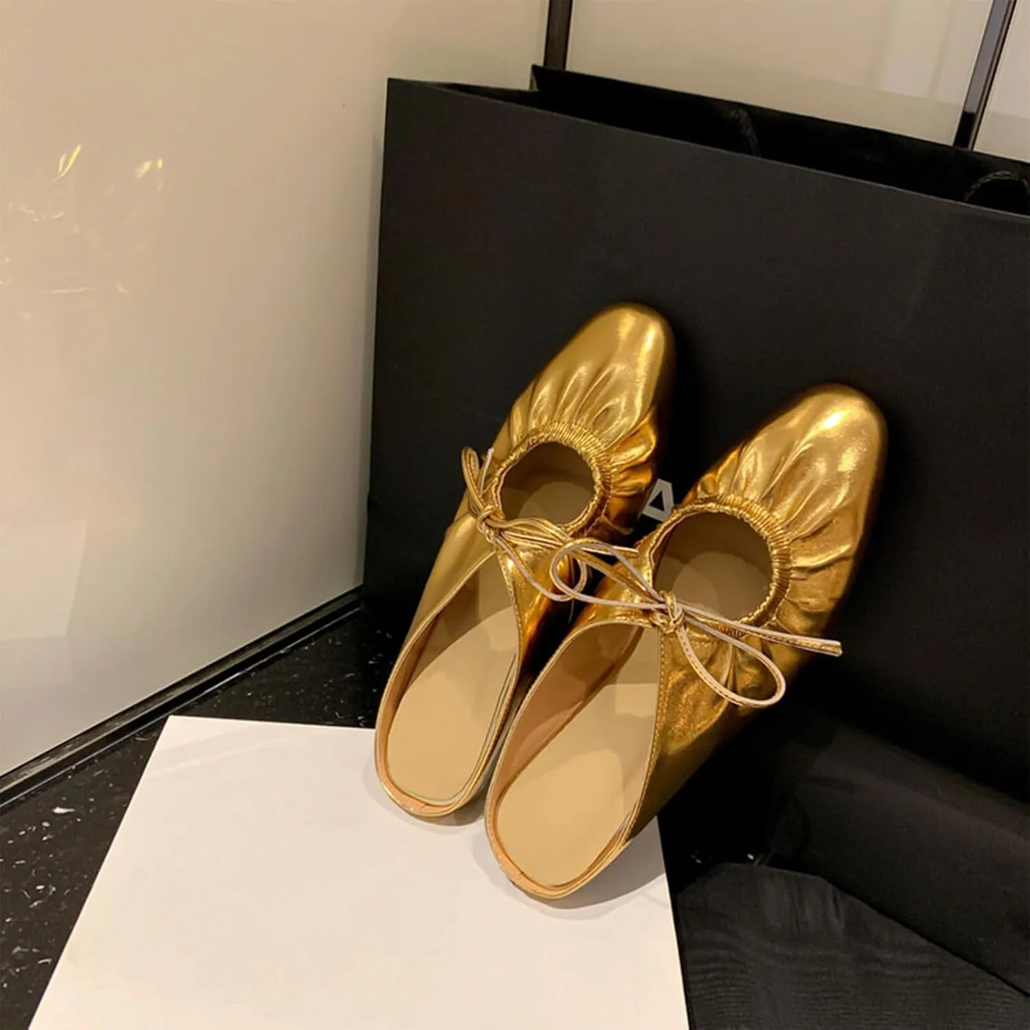 Lace Up Flat Mules Fashion Closed Square Toe Slip-On Slingback Ballet Flats Comfortable Casual Dressy Date Office Work Shoes Women's Wrinkled southeast Leather 