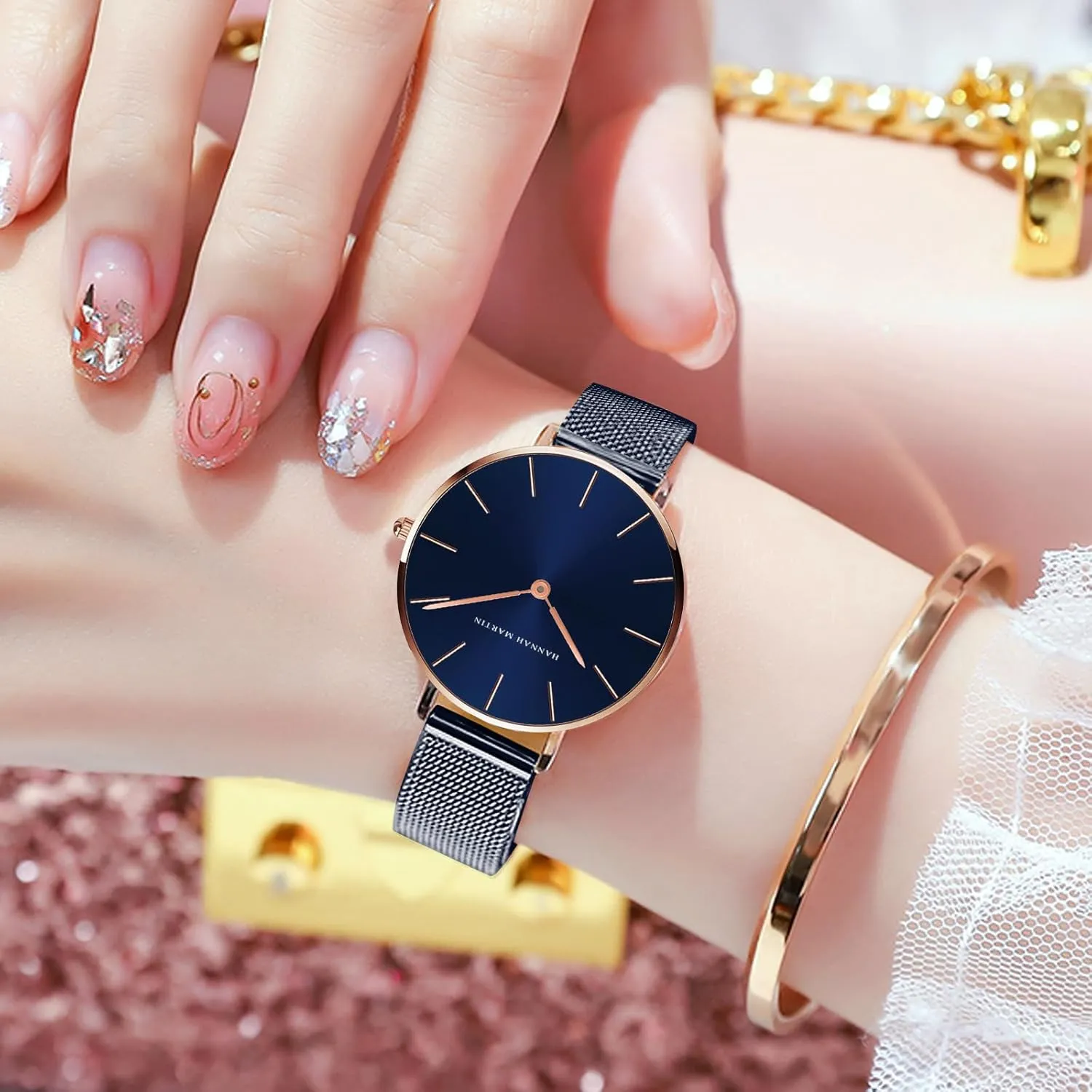 Ladies Analog Quartz Wrist Watches Stainless Steel Band Fashion Dainty personnel polygamous Female Watch Luxury Bracelet Diamond Watches for Women Waterproof 
