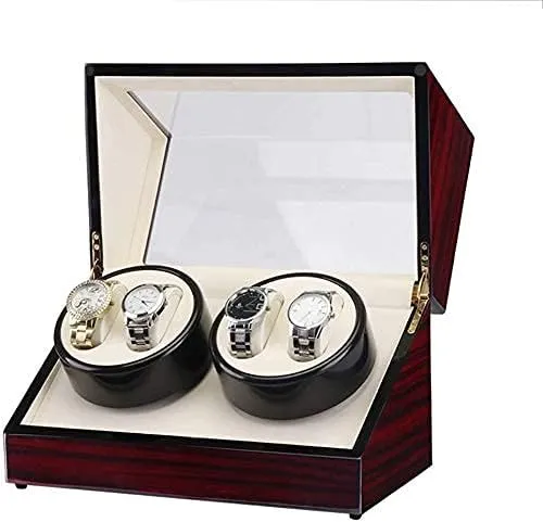 Ladies and individually constitution Men's Wrist Watch Box Watch Storage Box Watch Winder for Automatic 4 Watches, Red Wood Shell Piano Paint Exterior and Extremely Silent Motor, Suitable for 