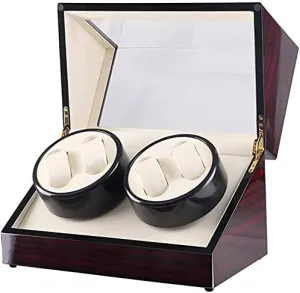 Ladies and individually constitution Men's Wrist Watch Box Watch Storage Box Watch Winder for Automatic 4 Watches, Red Wood Shell Piano Paint Exterior and Extremely Silent Motor, Suitable for 