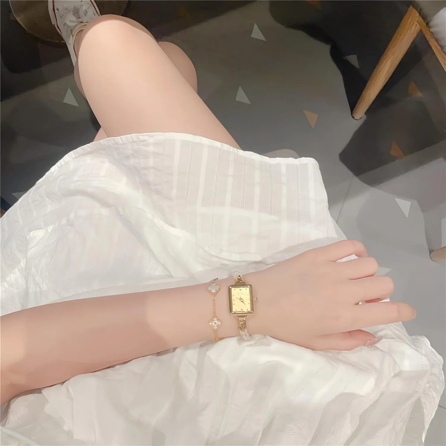 Ladies Quartz bis occupation Analog Watch Dainty Dress Women's Wrist Watches Small Gold Square Watches for Women Vintage Elegant Diamond 