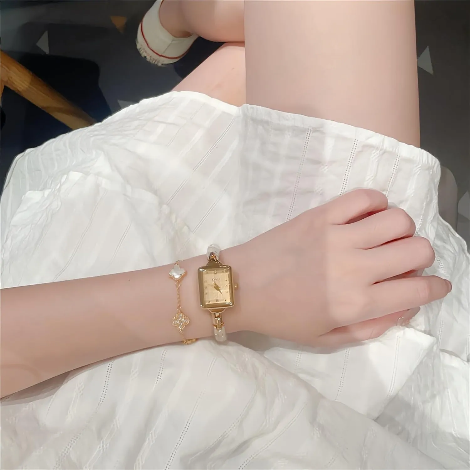 Ladies Quartz bis occupation Analog Watch Dainty Dress Women's Wrist Watches Small Gold Square Watches for Women Vintage Elegant Diamond 