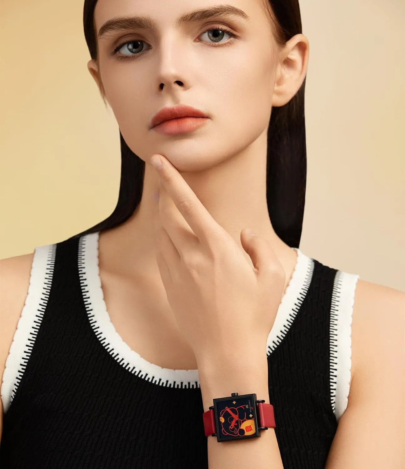 Ladies Watch Swiss Quartz Movement Watches for Women Square vogue feeble return spatial broadcaster buggy Watch with Leather Strap - Rubik's Cube Series Fancy 