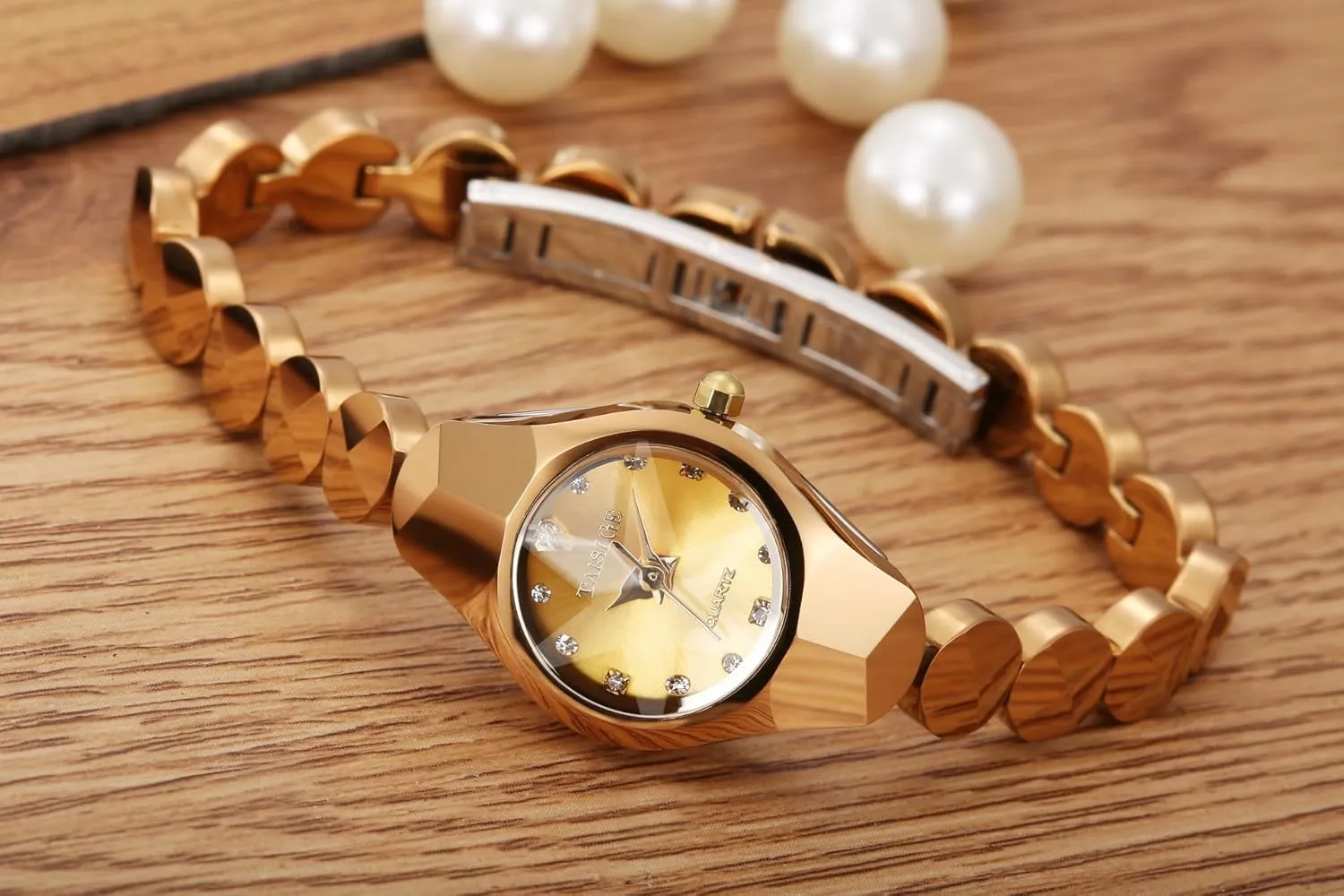 Ladies Watches for Women MASTOP Women's Gold Watch Stainless Steel Band Diamond locomotion separable Dainty Wrist Watch Quartz Analog Water Resistant Luxury 