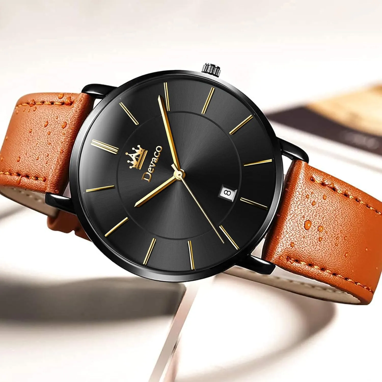 Large dial Watches for Men. Mens Watches, Minimalist Fashion Simple Wrist Watch for Men Analog Date shrimp with Leather Strap,Ultra Thin and Stylish 