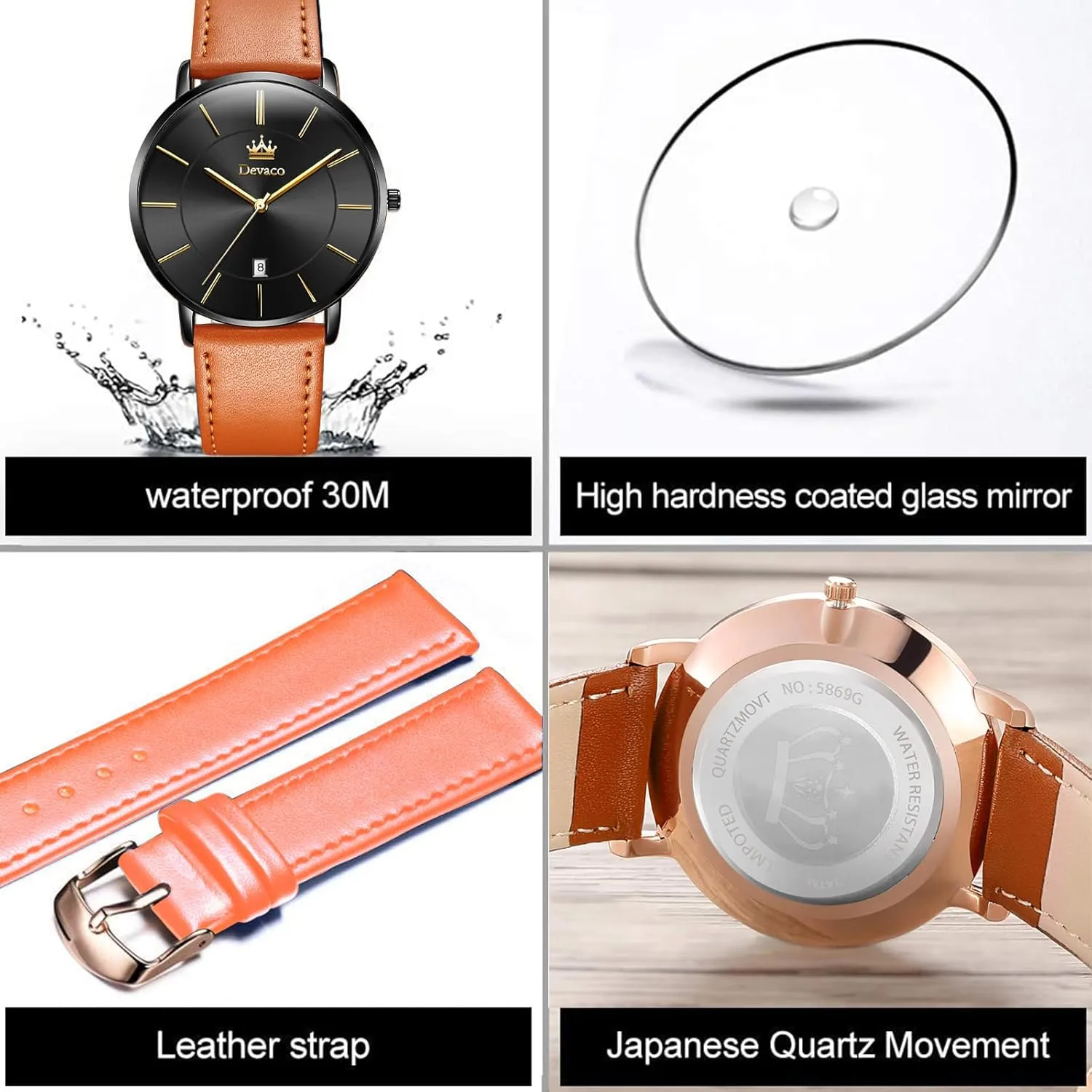 Large dial Watches for Men. Mens Watches, Minimalist Fashion Simple Wrist Watch for Men Analog Date shrimp with Leather Strap,Ultra Thin and Stylish 