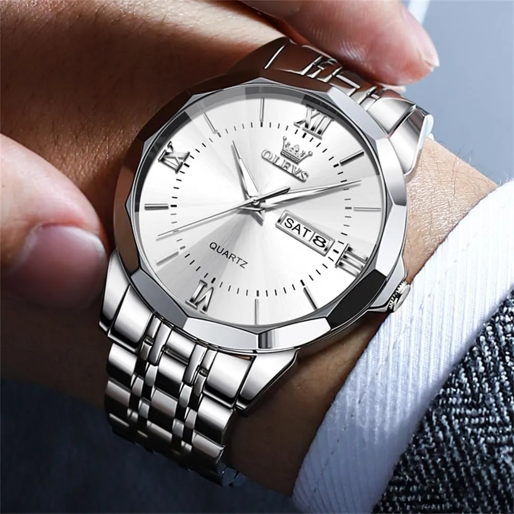 Large Dial Watches Stainless Steel Waterproof Business Dress Analog Luminous Date retail Mens Watches OLEVS Watches for Men Luxury Diamond Casual 