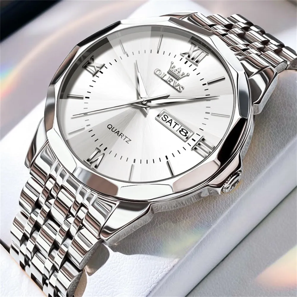 Large Dial Watches Stainless Steel Waterproof Business Dress Analog Luminous Date retail Mens Watches OLEVS Watches for Men Luxury Diamond Casual 